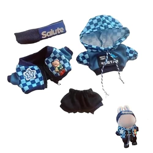 Labubu Puppenkleidungs-Set für 17 cm große Labubu-Zubehör, Anzug für keine Puppe, nur Kleidung (dunkelblauer Teddybär, 4-teiliges Set) von MINGSOLDIER