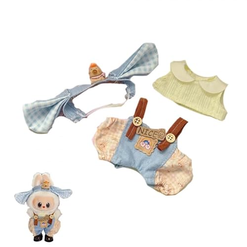 Labubu Puppenkleidungs-Set für 17 cm große Labubu-Zubehör, Anzug für keine Puppe, nur Kleidung (warmgelber Overall, 3-teiliges Set) von MINGSOLDIER