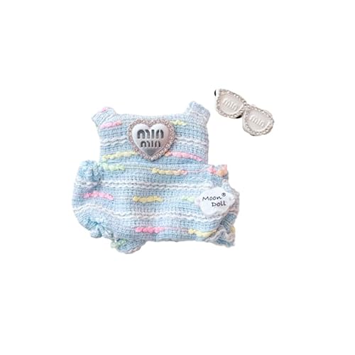 Labubu-Puppenkleidungs-Set für 17 cm große Labubu-Zubehör, Anzug ohne Puppe, 17 cm, 1 Strampler + 1 Glas (blauer Overall-Set) von MINGSOLDIER