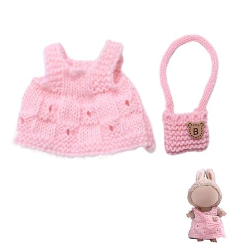 Labubu Puppenkleidungs-Set für 17 cm große Labubu-Zubehör, Anzug ohne Puppe, Kleidung (rosa Garnkleid + Tasche) von MINGSOLDIER