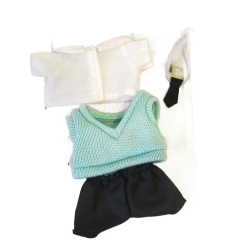 Puppen-Kleidungsset aus Baumwolle für 20 cm große Plüschpuppen, Kostümzubehör 1 Hemd + 1 grüne Weste + 1 Hose + 1 Krawatte ohne Puppe von MINGSOLDIER