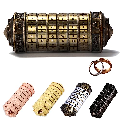 MINGZE Da Vinci Code, Zylinderschloss Box Mini Cryptex Retro Alphabet Sperren Valentinstag Freundin Freund Weihnachten Geburtstag Interessantes Kreatives Romantisches Geschenk（Bronzefarbe） von MINGZE