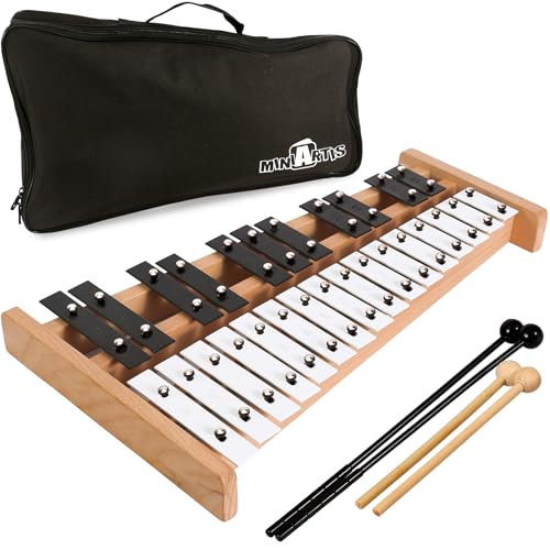 MINIARTIS Glockenspiel Xylophon | Glockenspiel Xylophon in voller Größe 27 Töne Metalltasten für Erwachsene & Kinder | Percussion-Instrument inkl. 2 Holzschlägel und Tragetasche von MINIARTIS