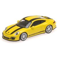 MINICHAMPS® 870066222 1:87 PORSCHE 911 R - 2016 - YELLOW W/ BLACK STRIPES AND BLACK WRITING von MINICHAMPS