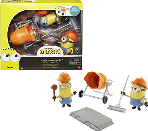 Minions GMF16 - ,,Minions: Auf der Suche nach dem Mini-Boss" Movie Moments Actionfiguren, verschiedene Minions (16 cm) Bauarbeiter-Zubehörteilen aus dem Film, tolles Geschenk für Fans ab 4 Jahren von Mattel Minions
