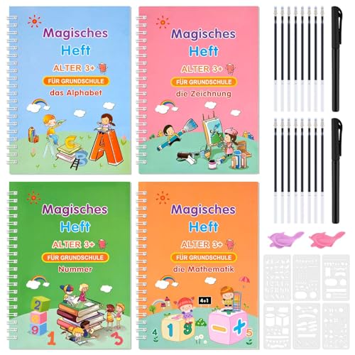 4 Stück Deutsch Magisches Heft, Magische Übungshefte mit Stift, Wiederverwendbar Handschrift Nachziehen für Kinder, Schreiben Lernen Kalligraphie, Zahlen, Zeichnung und Buchstaben 4 Stück Deutsch Magisches Heft, Magische Übungshefte mit Stift, Wiederverwendbar Handschrift Nachziehen für Kinder, Schreiben Lernen Kalligraphie, Zahlen, Zeichnung und Buchstaben von MINISOISO