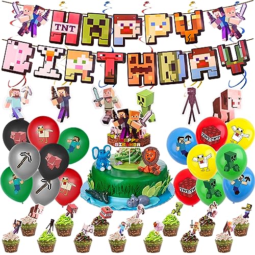 55 Stück Geburtstagsdeko Jungen Gamer Geburtstag Deko, Videospiele Kinder Geburtstag Dekoration Partyzubehör, Enthält Happy Birthday Banner, Cupcake Topper, Luftballons, Hängende Wirbel 55 Stück Geburtstagsdeko Jungen Gamer Geburtstag Deko, Videospiele Kinder Geburtstag Dekoration Partyzubehör, Enthält Happy Birthday Banner, Cupcake Topper, Luftballons, Hängende Wirbel von MINISOISO