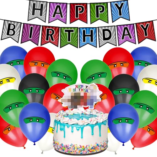Geburtstagsdeko Jungen Ninjas Themed Geburtstag Deko Partyzubehör Partydeko Enthält Happy Birthday Banner Luftballons Tortendeko von MINISOISO
