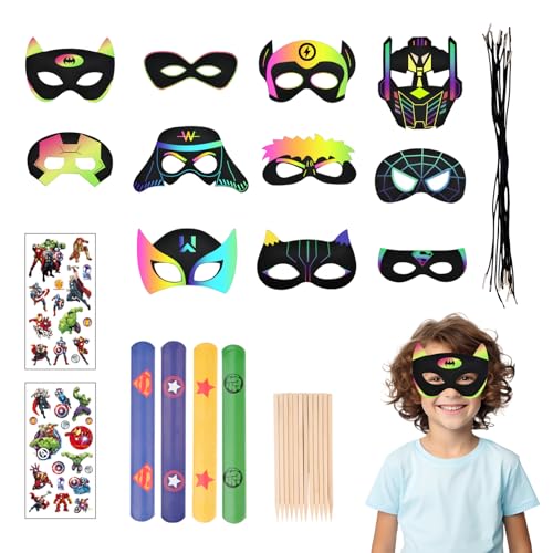MINISOISO 12 Stück Kratzbilder Masken für Kinder, Regenbogen Scratch Art Masken für Kinder, Holzstäbchen, Tattoo-Aufklebern, Klatscharmbändern, Halbmaskenm für Geburtstag Party Halloween Karneval MINISOISO 12 Stück Kratzbilder Masken für Kinder, Regenbogen Scratch Art Masken für Kinder, Holzstäbchen, Tattoo-Aufklebern, Klatscharmbändern, Halbmaskenm für Geburtstag Party Halloween Karneval von MINISOISO