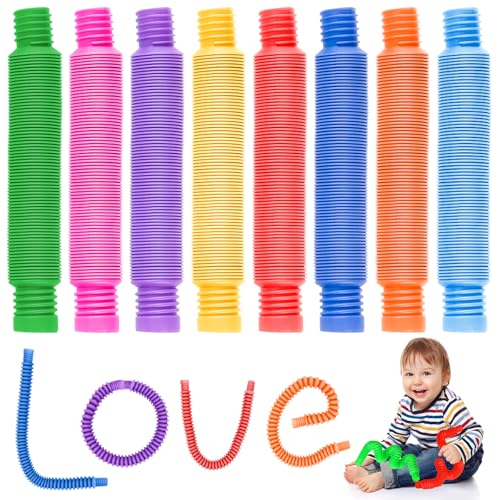 MINISOISO 24 Stück Pop Tubes, Pop Röhren Sensorik Spielzeug, Bunte rohre Kinder Stretch, Stressabbau Spielzeug, Pop Röhren Zappel Spielzeug für Stressabbau Party Bevorzugungen von MINISOISO