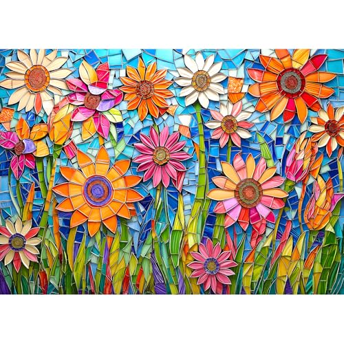 1000-teiliges Buntglas-Blumenpuzzle für Erwachsene von MINIWAN