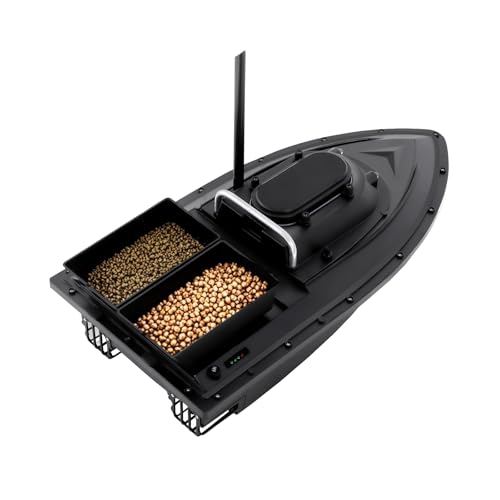 MINRS Köderboot 500M Futterboot Ferngesteuertes Fischköder Boot 2 Köderboxen Nachtangeln 2kg Fischköder Boot mit LED-Licht und Anti-Verwicklungs-Abdeckung für Seen, Flüssen, Meeren, Schwarz von MINRS