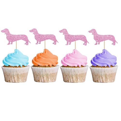 Cupcake-Aufsätze mit Dackel-Motiv, für Welpen, Haustier, Cupcake-Aufsätze, Hundegeburtstags-Cupcake-Picks, Dackel-Haustier-Thema-Party-Dekoration, rosa Glitzer, 24 Stück Cupcake-Aufsätze mit Dackel-Motiv, für Welpen, Haustier, Cupcake-Aufsätze, Hundegeburtstags-Cupcake-Picks, Dackel-Haustier-Thema-Party-Dekoration, rosa Glitzer, 24 Stück von MINUET MINUTE