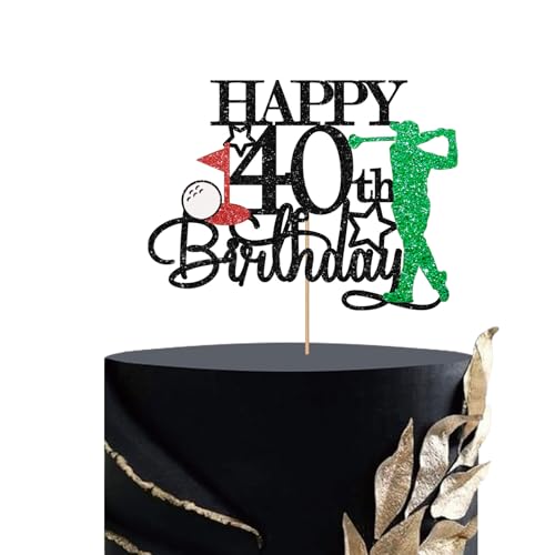 Golf Happy 40th Birthday Cake Topper, Sport Theme 40th Birthday Cake Decor for Men, Golf Enthusiast 40th Party Decoration, Men's 40th Birthday Party Supplies - Black Glitter von MINUET MINUTE