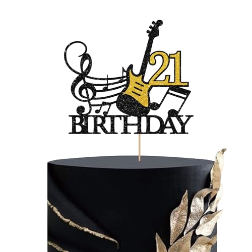 Guitar Happy 21st Birthday Cake Topper, Rock Theme 21st Birthday Cake Decor for Teenager, Guitar Enthusiast 21st Birthday Party Decoration, Music Theme Party Supplies - Black Glitter Guitar Happy 21st Birthday Cake Topper, Rock Theme 21st Birthday Cake Decor for Teenager, Guitar Enthusiast 21st Birthday Party Decoration, Music Theme Party Supplies - Black Glitter von MINUET MINUTE