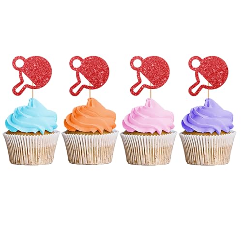 Tischtennis-Cupcake-Topper, Tischtennis-Geburtstag, Cupcake-Topper, Ball-Cupcake-Picks für Sport-Motto-Babyparty, 1. Geburtstag/Ballspiel-Party-Dekoration, roter Glitzer, 24 Stück Tischtennis-Cupcake-Topper, Tischtennis-Geburtstag, Cupcake-Topper, Ball-Cupcake-Picks für Sport-Motto-Babyparty, 1. Geburtstag/Ballspiel-Party-Dekoration, roter Glitzer, 24 Stück von MINUET MINUTE