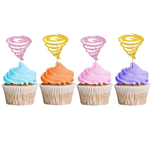 Tornado-Cupcake-Topper, Tornado-Cupcake-Topper für Wetterparty, Fornado-Cupcake-Picker, Tornado-Kuchendekorationen für 2. / 4. Geburtstag, rosa und goldfarben, 24 Stück Tornado-Cupcake-Topper, Tornado-Cupcake-Topper für Wetterparty, Fornado-Cupcake-Picker, Tornado-Kuchendekorationen für 2. / 4. Geburtstag, rosa und goldfarben, 24 Stück von MINUET MINUTE