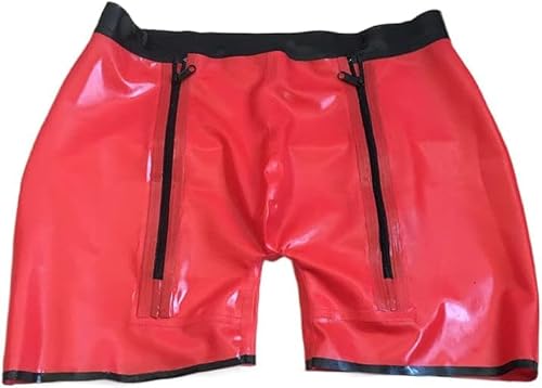Latex 100% Gummi Rot Sexy Boxershorts Reißverschluss Bequem Handgefertigt Anpassung 0,4 Mm,Rot Schwarz,XS von MINUSE