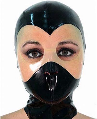 Latex-Kopfbedeckung, Schwarze Maske, Durchscheinende Club-Kopfbedeckung,Schwarz,Mittel von MINUSE