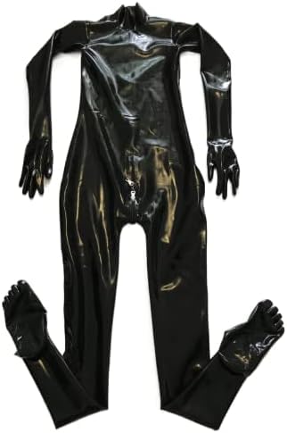 Latex Schwarz Latex Fetisch Bodys Catsuit Handschuhe Zehen Socken Mit Abschließbarem Reißverschluss Hinten Im Schritt,Schwarzer Mann,XL von MINUSE