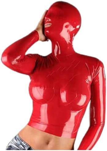 Latexmantel Gummi Damen Cosplay Roter Mantel Rote Kopfbedeckung Maske,Rot,S von MINUSE