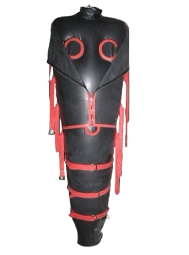 MINUSE Ganzkörper-handgefertigter Latex-Aufblassack, Aufblasbarer Schlafsack, Gummikleidung,Schwarz+Rot,XL von MINUSE