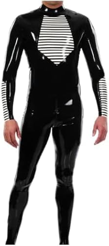 MINUSE Gummilatex Weiß Schwarz Catsuit Anzug Partyanzug Eng 0,4 Mm Reißverschluss-Weiblich Schwarz,Weiblich Schwarz,XL von MINUSE