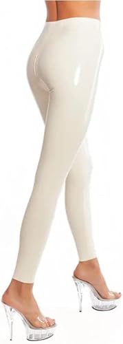 MINUSE Handgefertigte Latexhose Mit Hoher Taille, Weiße Latex-Leggings Mit Gummihose Mit Schrittreißverschluss,Weiß,XL von MINUSE