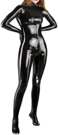 MINUSE Handgefertigter Schwarzer Latex-Catsuit, Erotischer Gummi-Bodysuit, Weiblicher Rücken-Schritt-Reißverschluss-Dessous,Schwarz (männlich),3XL von MINUSE