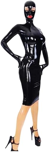 MINUSE Handgefertigtes, Figurbetontes Kleid Aus Schwarzem Latex Mit Latex-Kapuzenmaske Und Reißverschluss Hinten,Schwarz,L von MINUSE