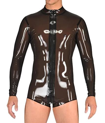 MINUSE Herren-Latex-Bodysuit, Latex-Badeanzug, 3D-Reißverschluss Vorne Mit Offenem Schritt,Transparentes Schwarz,M von MINUSE