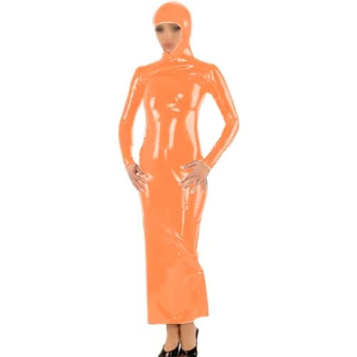 MINUSE Langärmliges, Knöchellanges Kleid Mit Kapuze Für Damen, Halloween, Cosplay, Party, Kostüm, Neuheit, PVC, Figurbetontes Kleid,Orange,L von MINUSE