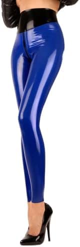 MINUSE Latex-Gummi-Leggings Mit Hoher Taille, Reißverschluss-Hose, Individuelle Hose, 0,4 Mm,Dunkelblau - Schwarz,XL von MINUSE