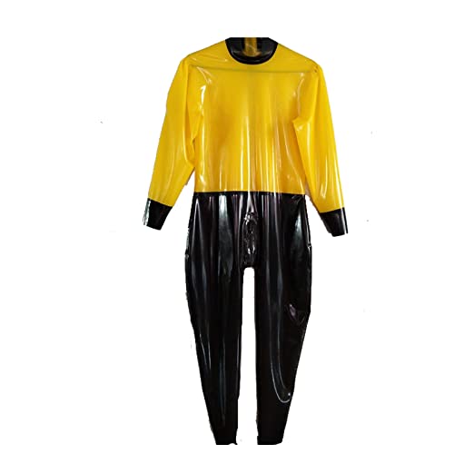 MINUSE Latex-Gummi-Unisex-Bodysuit In Gelb Und Schwarz Mit Langen Ärmeln,Schwarz-Gelb (männlich),Benutzerdefiniertes Format von MINUSE