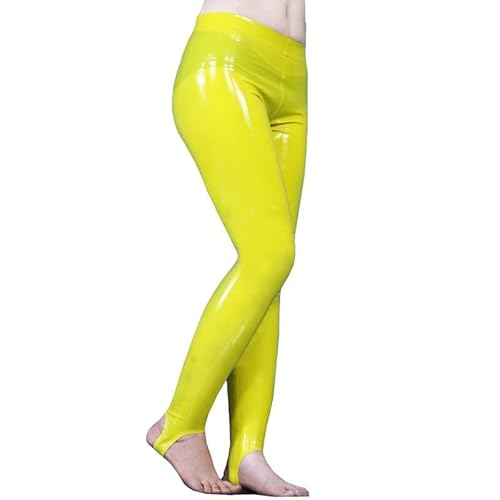 MINUSE Natürliche Latex Frauen Sexy Gelb Schritt Fuß Enge Gummi Hosen Leggings,Gelb,XXL von MINUSE