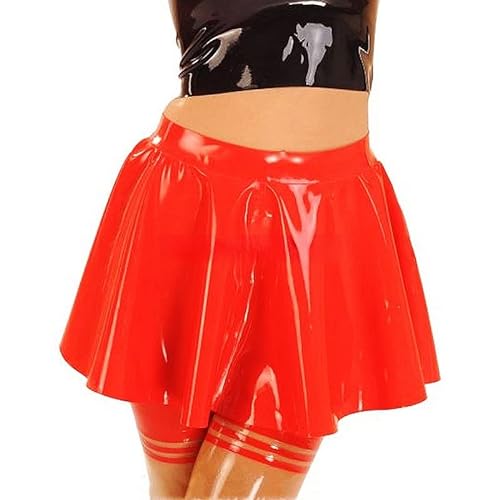 MINUSE Rote Sexy Swing-Latexröcke Mit Reißverschluss Hinten Und Gummihosen,Rot,XS von MINUSE
