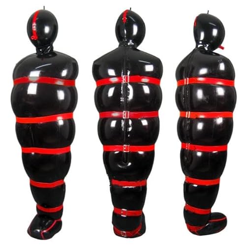 MINUSE Sexy Ganzkörper-Schlafsack Aus Schwarzem Latex-Catsuit, Aufblasbarer Schlafsack Mit Roten Trägern Und Reißverschluss,Freiwählbare Farbe,3XL von MINUSE