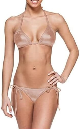 MINUSE Sexy Push Up Beachwear PU Zweiteiliger Anzug Neckholder Zweiteiliger Badestrand Tragen Bademode Dessous Set,Roségold,M von MINUSE