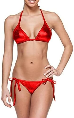 MINUSE Sexy Push Up Beachwear PU Zweiteiliger Anzug Neckholder Zweiteiliger Badestrand Tragen Bademode Dessous Set,Rot,3XL von MINUSE