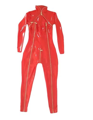 MINUSE Sexy Roter Latex-Catsuit, Gummi-Bodysuits, Kleidung, Aufblasbarer Schwanz Mit Reißverschluss Im Schritt,Freiwählbare Farbe,S von MINUSE