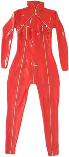 MINUSE Sexy Roter Latex-Catsuit, Gummi-Bodysuits, Kleidung, Aufblasbarer Schwanz Mit Reißverschluss Im Schritt,Rot,S von MINUSE
