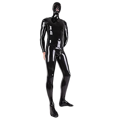 Sexy Schwarzer Ganzkörper-Latex-Bodysuit Für Herren, Fetisch-Gummi-Catsuit, 3D-Schritt, Mit Maske Und Socken,Anpassen,M von MINUSE