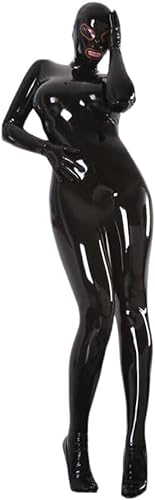 Sexy Schwarzer Latex-Gummi-Catsuit Mit Latex-Kapuze, Latex-Handschuhen Und Latex-Socken,Schwarzer Mann,XS von MINUSE