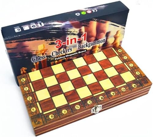 MIOBER Schachspiel 3 in 1, Damespiel aus Holz, Backgammon-Spiel mit Stauraum, Lernspielzeug faltbar von MIOBER