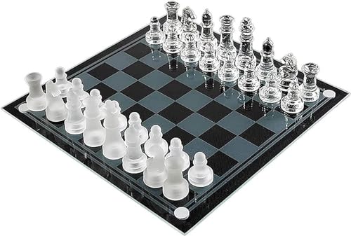 MIOBER Schachspiel aus Glas, elegantes Design, langlebige Konstruktion, voll funktionsfähig, 32 Teile, mattiert und transparent von MIOBER