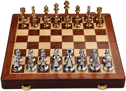 Tragbares Schachbrett aus Holz mit Metallteilen, faltbarem Brett und Aufbewahrungsfächern, magnetisches Reise-Schach aus Metall von MIOBER