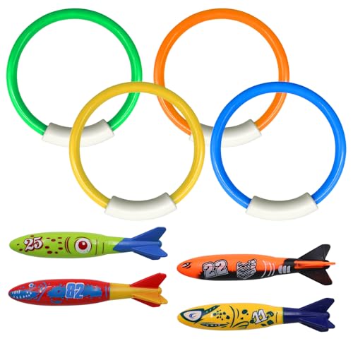 MIPIACE 8 Stück Tauchspielzeug für Kinder Unterwasser Torpedo Tauchspielzeug Set Tauchringe für Kinder Schwimmbad Spielzeug für Tauchtraining Unterwasserspiel Sommer Pool Spielzeug von Jungs Mädchen MIPIACE 8 Stück Tauchspielzeug für Kinder Unterwasser Torpedo Tauchspielzeug Set Tauchringe für Kinder Schwimmbad Spielzeug für Tauchtraining Unterwasserspiel Sommer Pool Spielzeug von Jungs Mädchen von MIPIACE