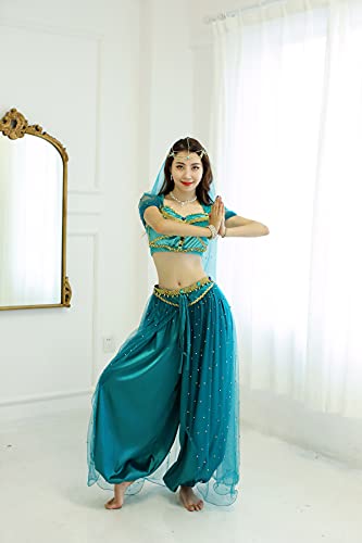 MISI CHAO Bauchtanzkostüm Jasmin, Aladdin, Halloween-Outfit, Prinzessinnenkostüme, Blaugrün für Damen/Mädchen, Größe XL, Erwachsenen-Blaugrün MISI CHAO Bauchtanzkostüm Jasmin, Aladdin, Halloween-Outfit, Prinzessinnenkostüme, Blaugrün für Damen/Mädchen, Größe XL, Erwachsenen-Blaugrün von MISI CHAO