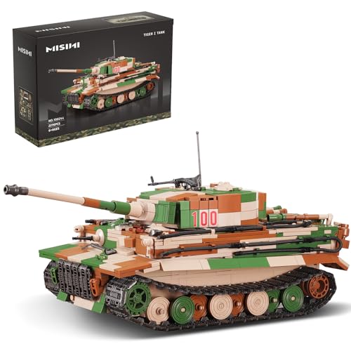 MISINI 100244 Technik Panzer Bausteine Modell，WWII-Militärpanzer-Baukastenset, Tiger I Heavy Duty Tank Baukastenset, 2276pcs Erwachsene zum Sammeln und Bauspielzeug für Erwachsene von MISINI