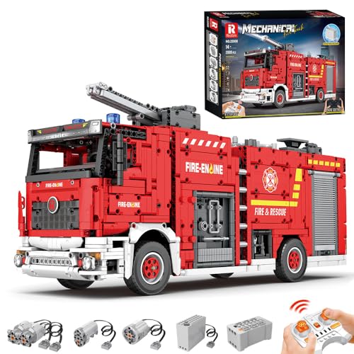 MISINI 22008 Technik Wasserspray Feuerwehr Auto LKW Klemmbausteine, 2888pcs Groß Fernbedienung Rettungsfahrzeug Modell,Baufahrzeug Geschenke von MISINI